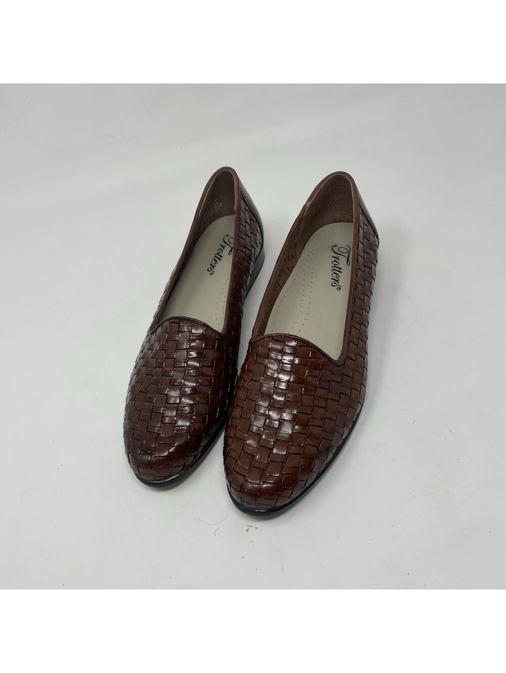 Trotters Woven Loafers Women 6.5N Cognac Brown Basketweave Slip On Flats